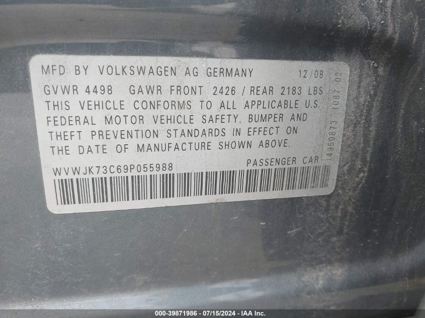 WVWJK73C69P055988 | 2009 VOLKSWAGEN PASSAT