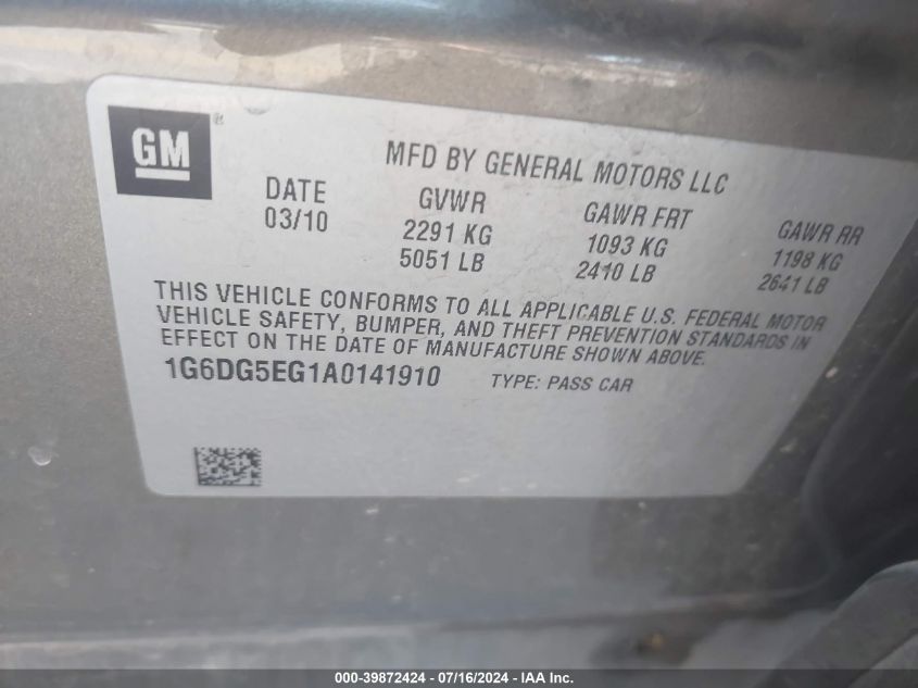 2010 Cadillac Cts Luxury VIN: 1G6DG5EG1A0141910 Lot: 39872424