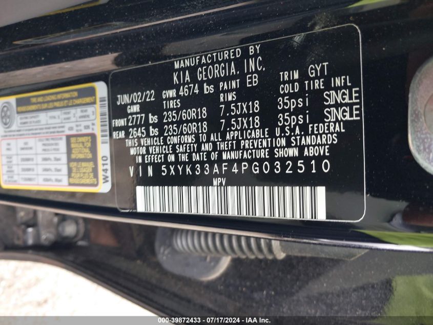 2023 Kia Sportage Ex VIN: 5XYK33AF4PG032510 Lot: 39872433