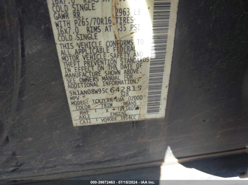 2005 Nissan Xterra S VIN: 5N1AN08W95C642815 Lot: 39872463