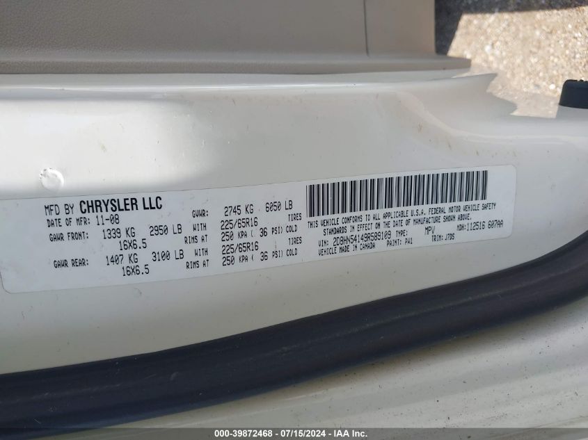 2009 Dodge Grand Caravan Sxt VIN: 2D8HN54149R589109 Lot: 39872468