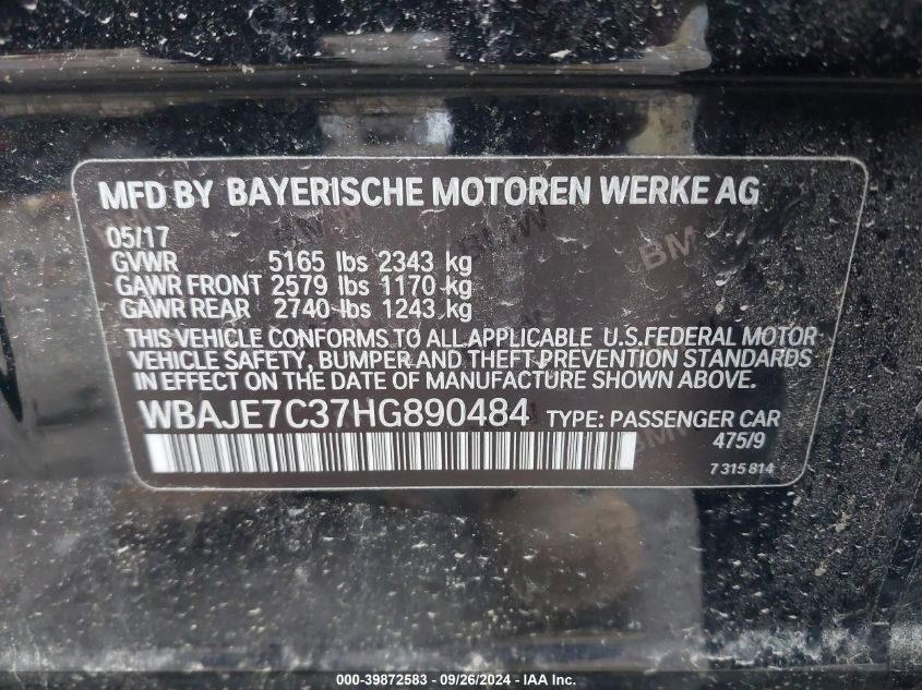 WBAJE7C37HG890484 2017 BMW 540I xDrive