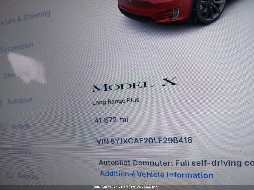 5YJXCAE20LF298416 2020 Tesla Model X Long Range Dual Motor All-Wheel Drive/Long Range Plus Dual Motor All-Wheel Drive