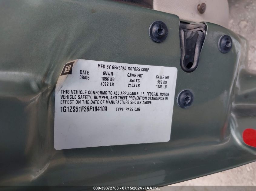 2006 Chevrolet Malibu Ls VIN: 1G1ZS51F36F104109 Lot: 39872783