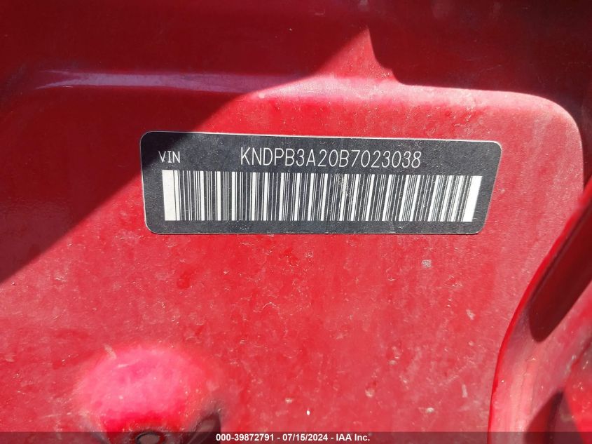 2011 Kia Sportage Lx VIN: KNDPB3A20B7023038 Lot: 39872791