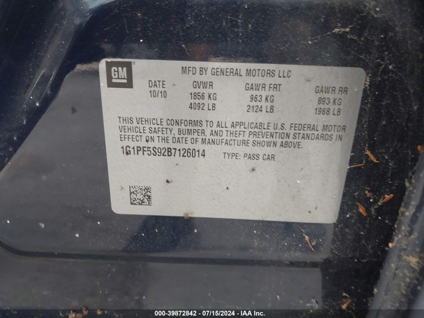 2011 Chevrolet Cruze 1Lt VIN: 1G1PF5S92B7126014 Lot: 39872842