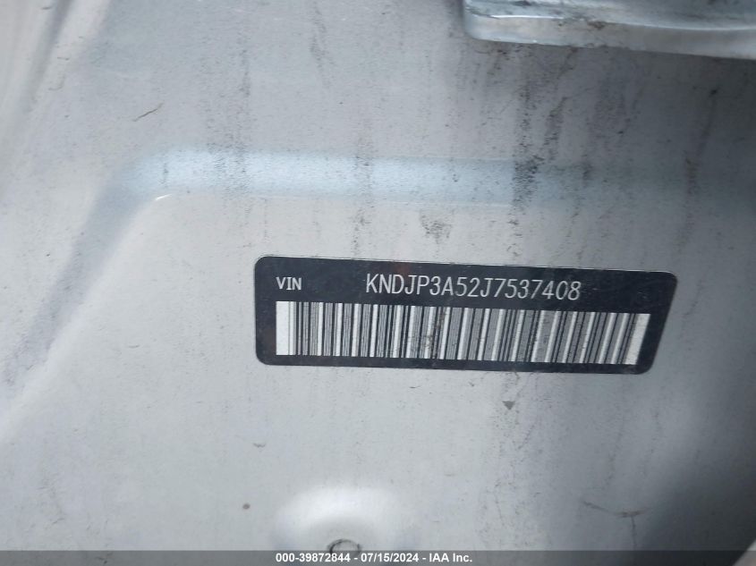 2018 Kia Soul + VIN: KNDJP3A52J7537408 Lot: 39872844