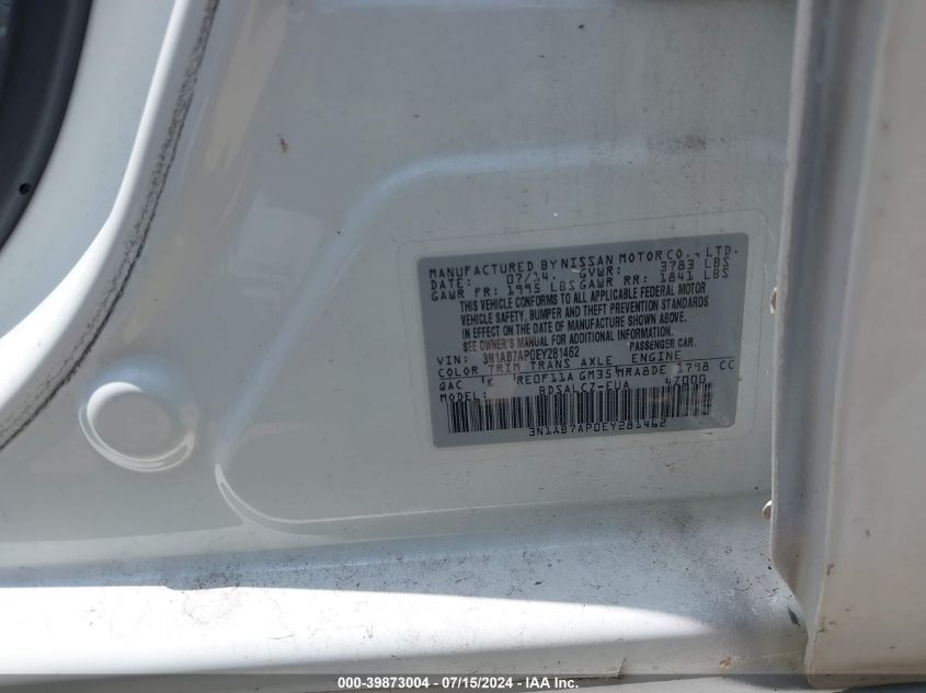 2014 Nissan Sentra S VIN: 3N1AB7AP0EY281462 Lot: 39873004