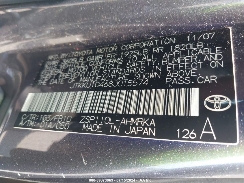 2008 Scion Xd VIN: JTKKU10468J015574 Lot: 39873069