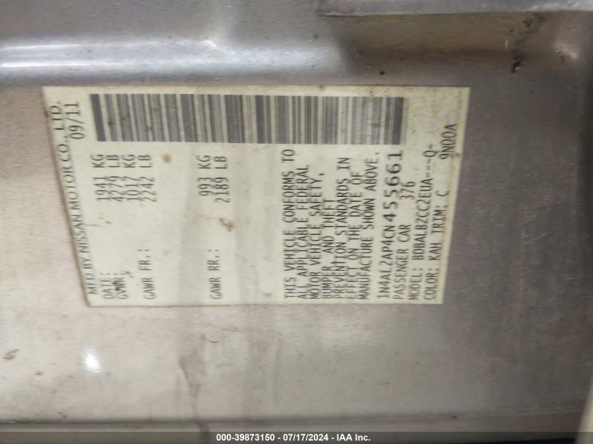 1N4AL2AP4CN455661 2012 Nissan Altima 2.5 S