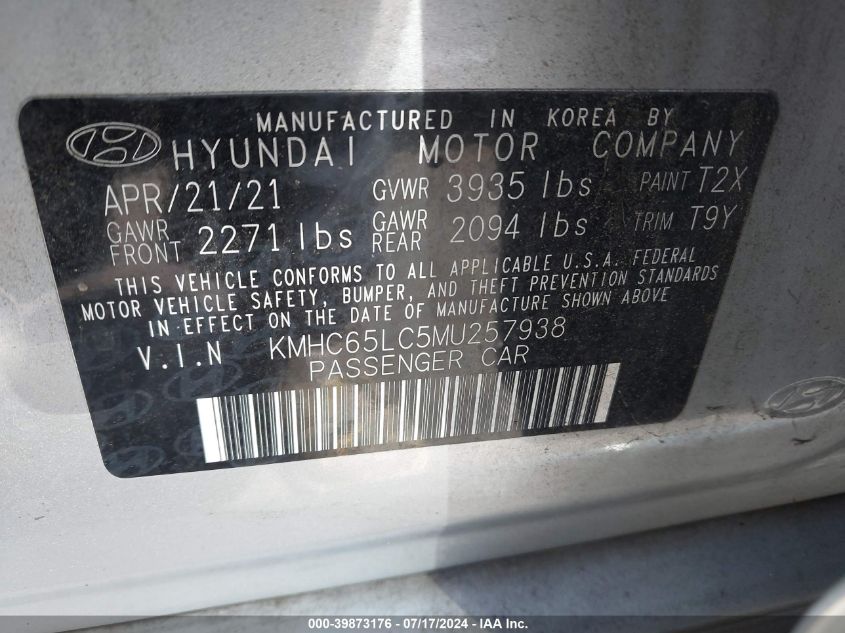 2021 Hyundai Ioniq Hybrid Blue VIN: KMHC65LC5MU257938 Lot: 39873176