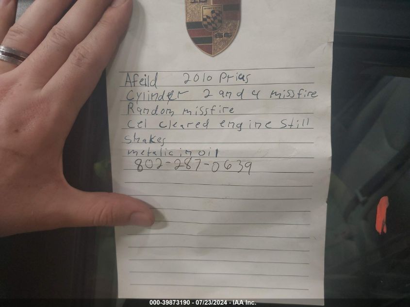 2010 Toyota Prius Iv VIN: JTDKN3DU6A0040934 Lot: 39873190