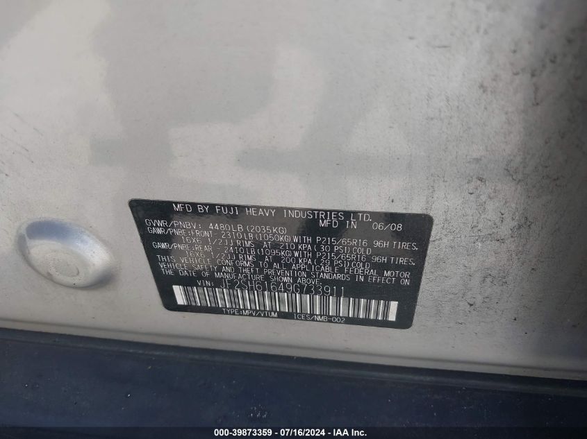 2009 Subaru Forester 2.5X VIN: JF2SH61649G733911 Lot: 39873359