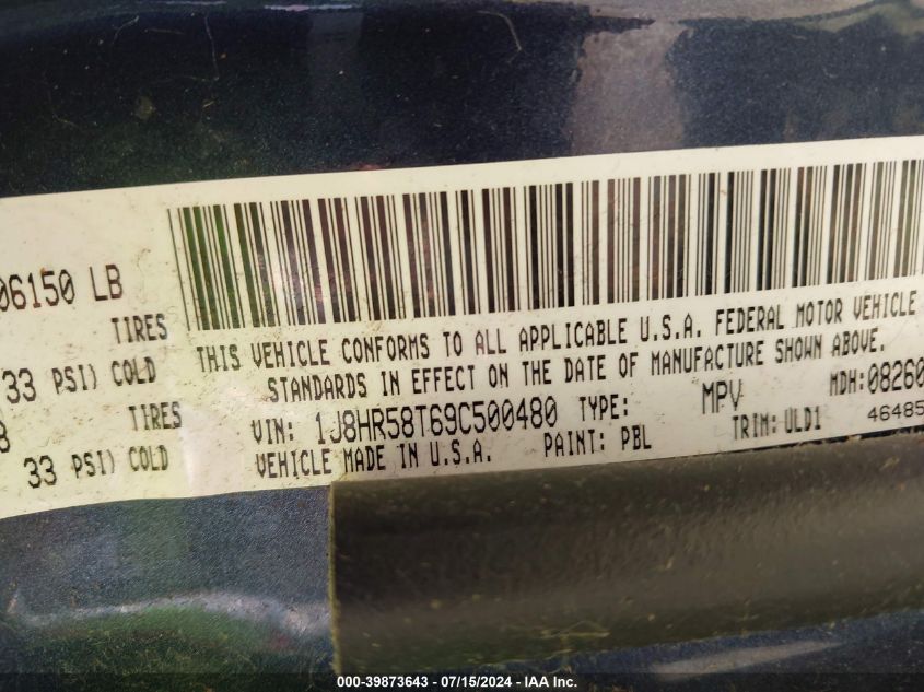 2009 Jeep Grand Cherokee Limited VIN: 1J8HR58T69C500480 Lot: 39873643