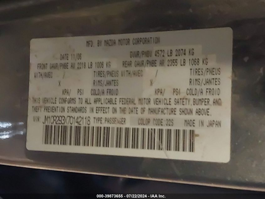 2007 Mazda Mazda5 Touring VIN: JM1CR293X70142118 Lot: 39873655