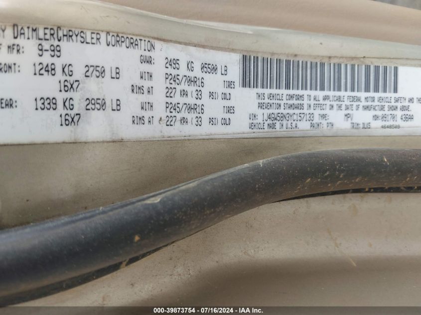 2000 Jeep Grand Cherokee Limited VIN: 1J4GW58N3YC157133 Lot: 39873754