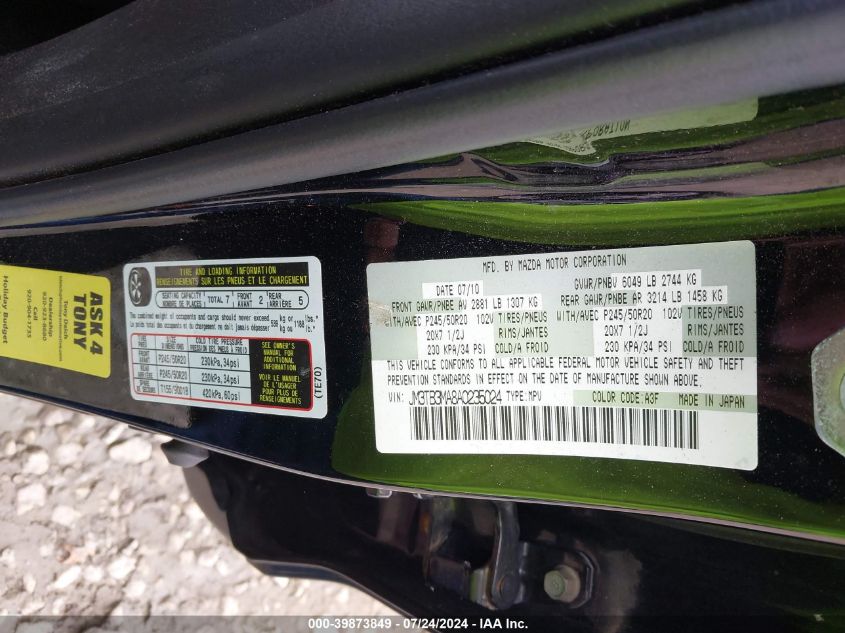 2010 Mazda Cx-9 Grand Touring VIN: JM3TB3MA8A0235024 Lot: 39873849