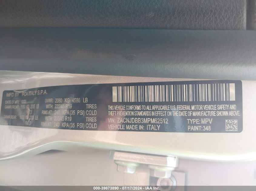 2021 Jeep Renegade Latitude VIN: ZACNJDBB3MPM62512 Lot: 39873890