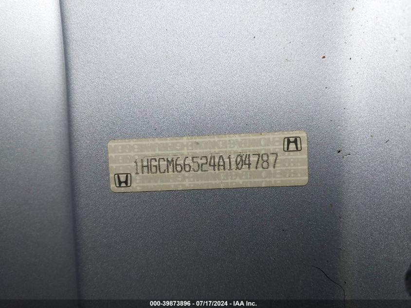 2004 Honda Accord 3.0 Ex VIN: 1HGCM66524A104787 Lot: 39873896