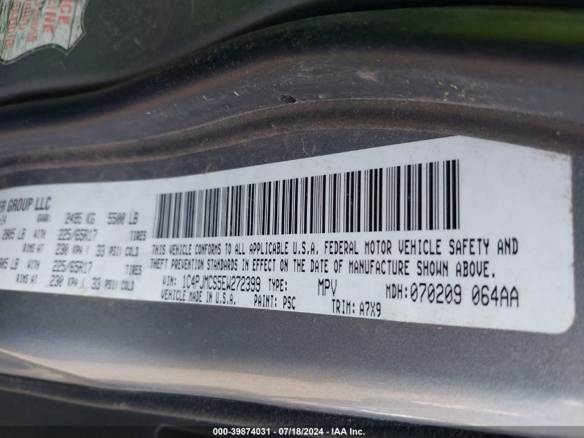 2014 Jeep Cherokee Latitude VIN: 1C4PJMCS5EW272399 Lot: 39874031