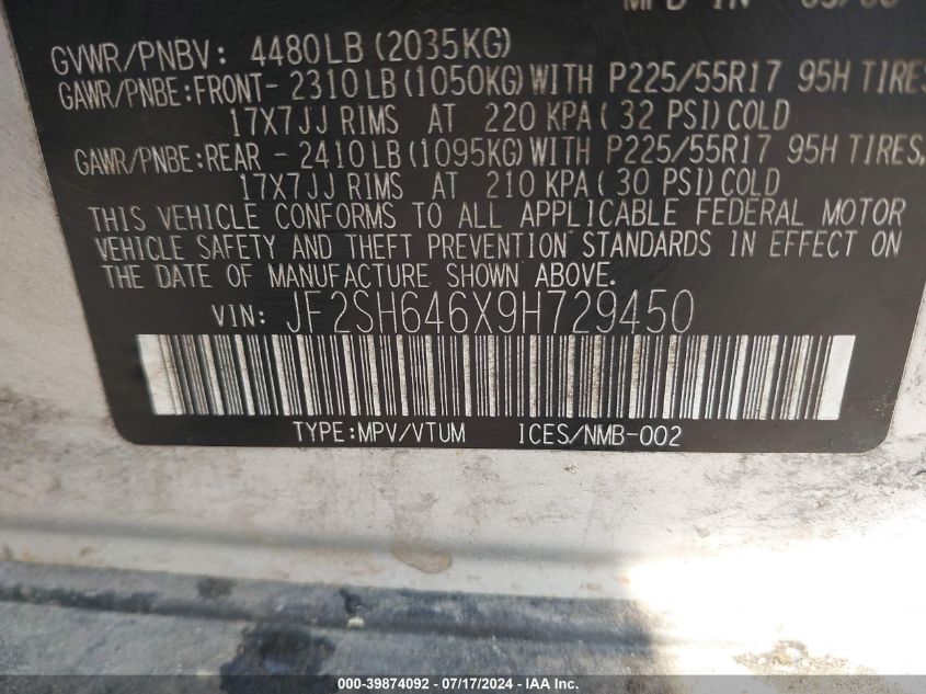 2009 Subaru Forester 2.5X Limited VIN: JF2SH646X9H729450 Lot: 39874092