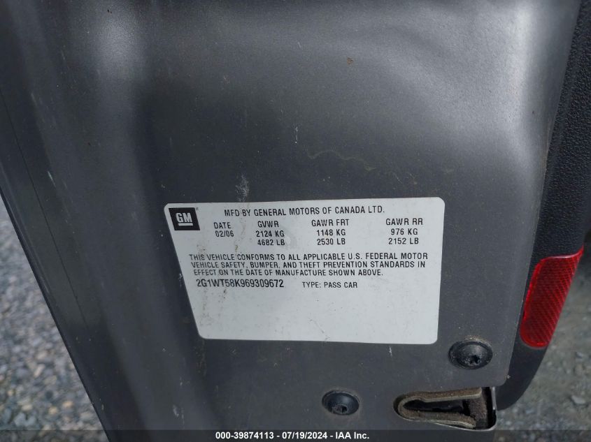 2006 Chevrolet Impala Lt VIN: 2G1WT58K969309672 Lot: 39874113