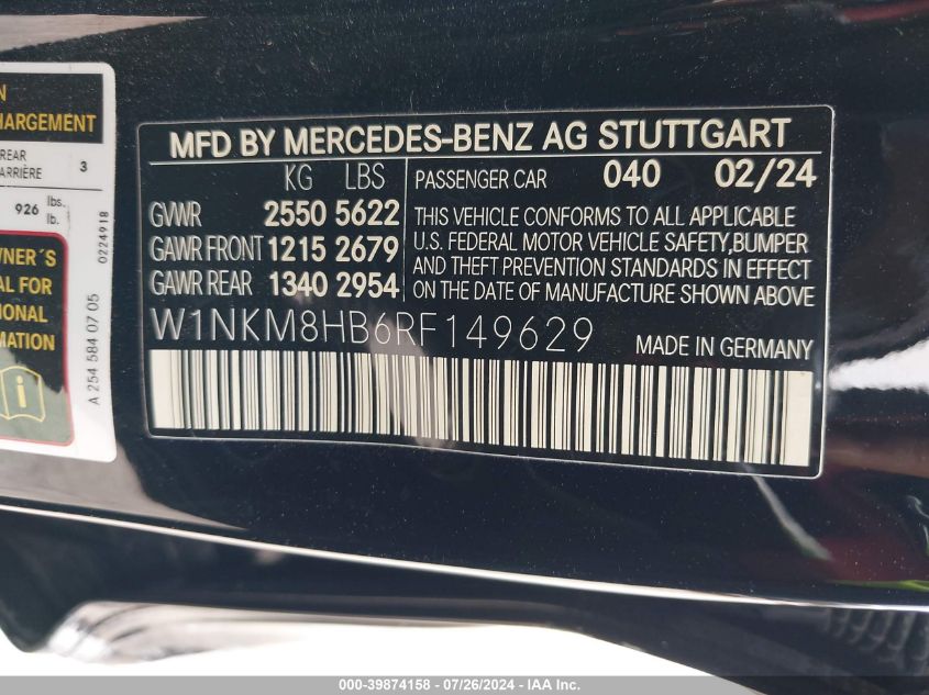 W1NKM8HB6RF149629 2024 Mercedes-Benz Amg Glc 43 4Matic