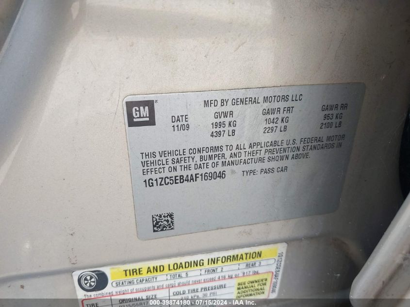 2010 Chevrolet Malibu Lt VIN: 1G1ZC5EB4AF169046 Lot: 39874180