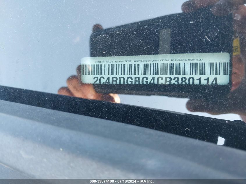 2012 Dodge Grand Caravan Se/Avp VIN: 2C4RDGBG4CR380114 Lot: 39874190
