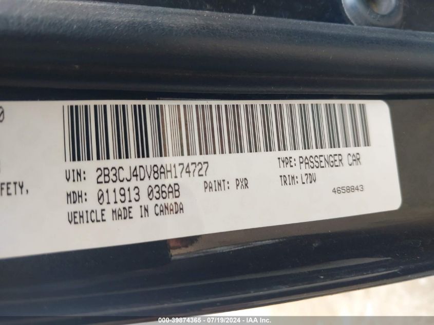 2010 Dodge Challenger Se VIN: 2B3CJ4DV8AH174727 Lot: 39874365