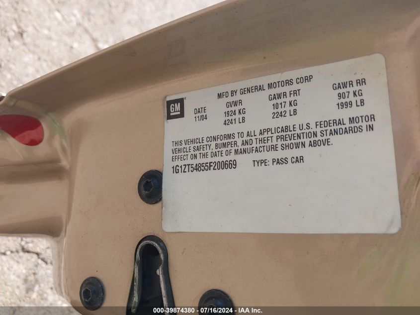 2005 Chevrolet Malibu Ls VIN: 1G1ZT54855F200669 Lot: 39874380