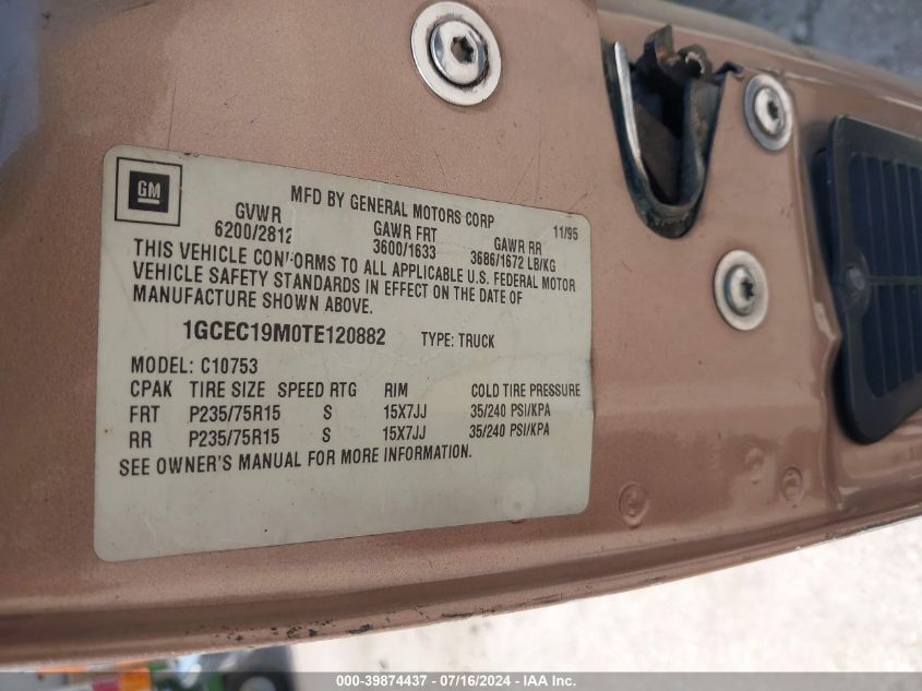 1996 Chevrolet Gmt-400 C1500 VIN: 1GCEC19M0TE120882 Lot: 39874437