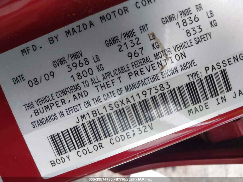 2010 Mazda 3 I VIN: JM1BL1SGXA1197383 Lot: 39874763