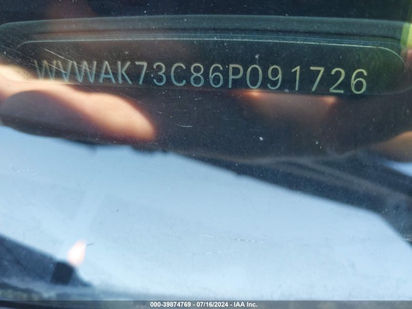 2006 Volkswagen Passat 2.0T VIN: WVWAK73C86P091726 Lot: 39874769