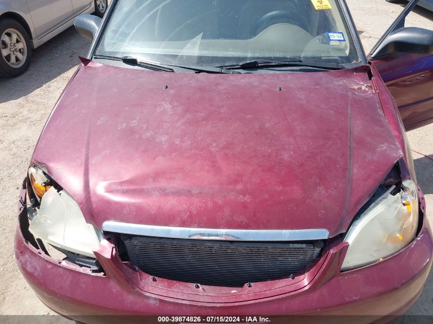 2003 Honda Civic Lx VIN: 2HGES16503H558344 Lot: 39874826