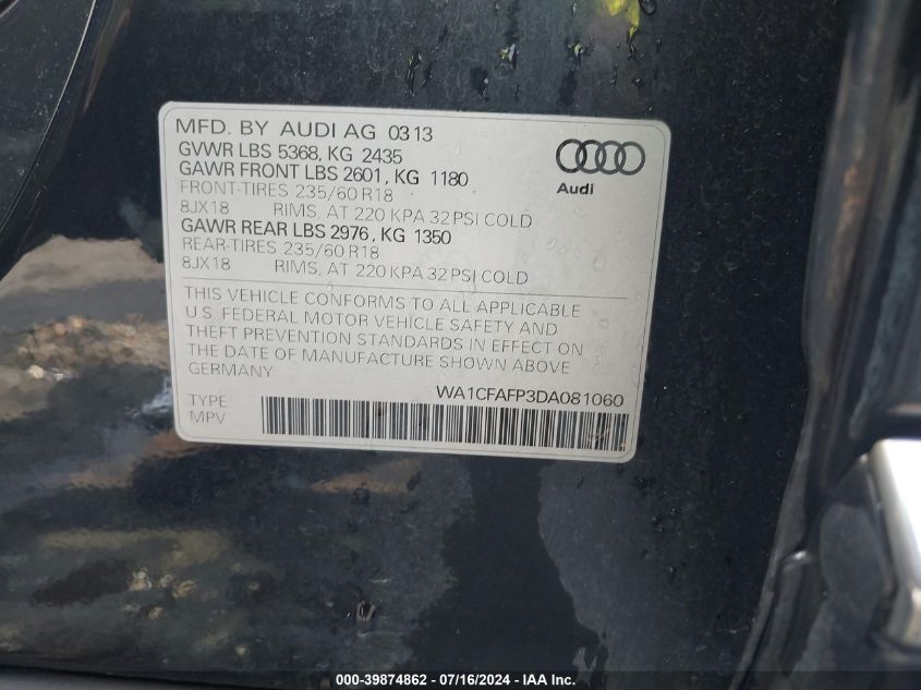 VIN WA1CFAFP3DA081060 2013 Audi Q5, 2.0T Premium no.9