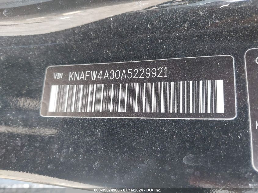 2010 Kia Forte Sx VIN: KNAFW4A30A5229921 Lot: 39874908