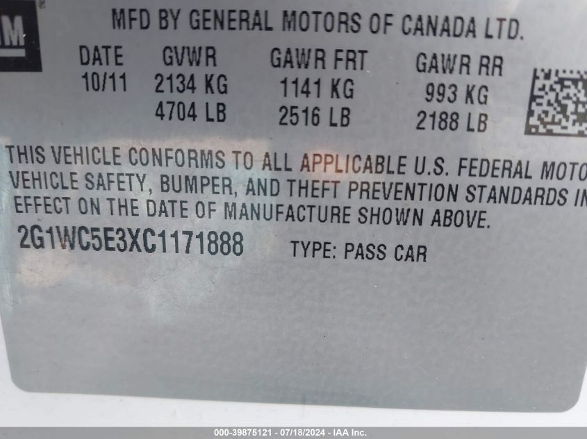 2012 Chevrolet Impala Ltz VIN: 2G1WC5E3XC1171888 Lot: 39875121