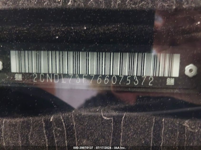 2006 Chevrolet Equinox Lt VIN: 2CNDL73F766075372 Lot: 39875137