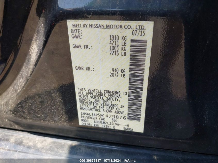 1N4AL3AP5FC479876 2015 Nissan Altima 2.5 Sv