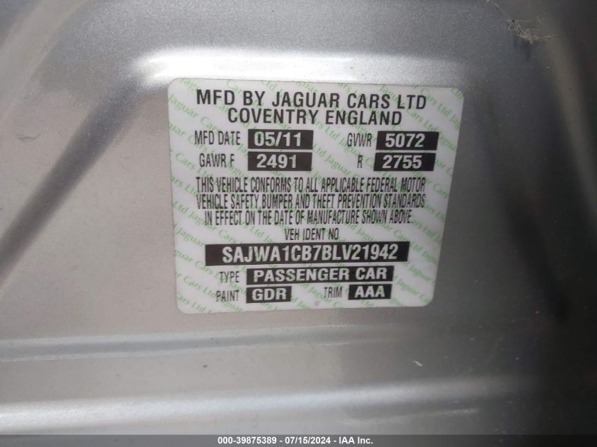 2011 Jaguar Xj VIN: SAJWA1CB7BLV21942 Lot: 39875389