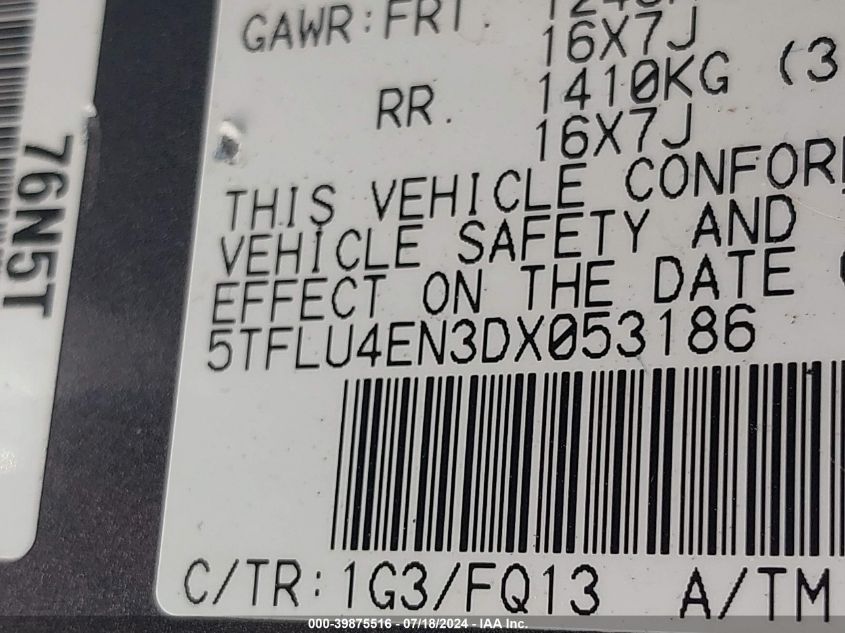 2013 Toyota Tacoma Double Cab VIN: 5TFLU4EN3DX053186 Lot: 39875516