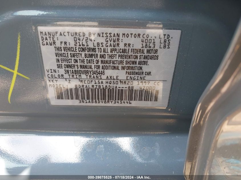 2024 Nissan Sentra Sr Xtronic Cvt VIN: 3N1AB8DV8RY345446 Lot: 39875525