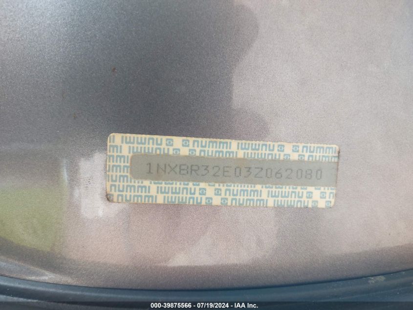 2003 Toyota Corolla Ce/Le/S VIN: 1NXBR32E03Z062080 Lot: 39875566