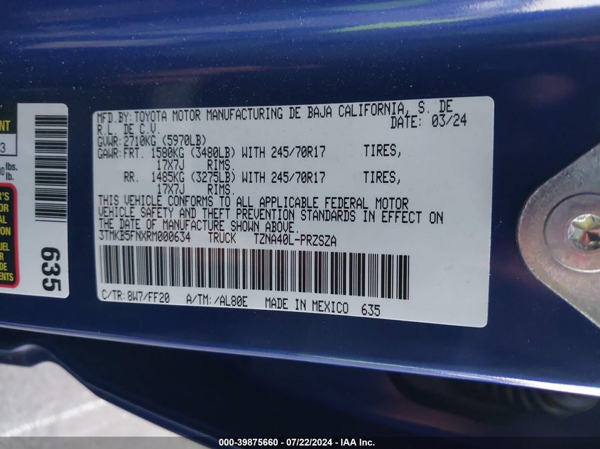 2024 TOYOTA TACOMA SR5 - 3TMKB5FNXRM000634