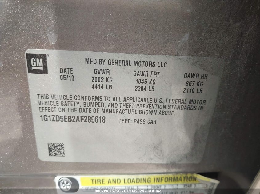 1G1ZD5EB2AF289618 2010 Chevrolet Malibu Lt