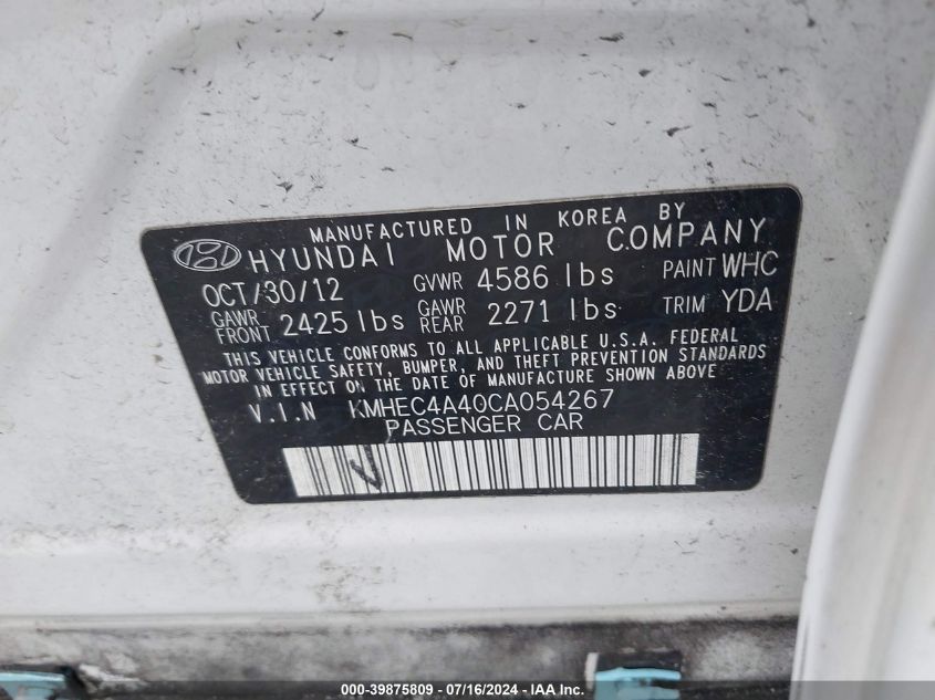 KMHEC4A40CA054267 | 2012 HYUNDAI SONATA HYBRID