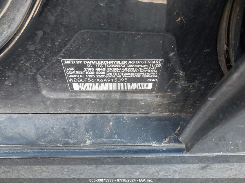 2006 Mercedes-Benz E 350 350 VIN: WDBUF56JX6A915095 Lot: 39875999
