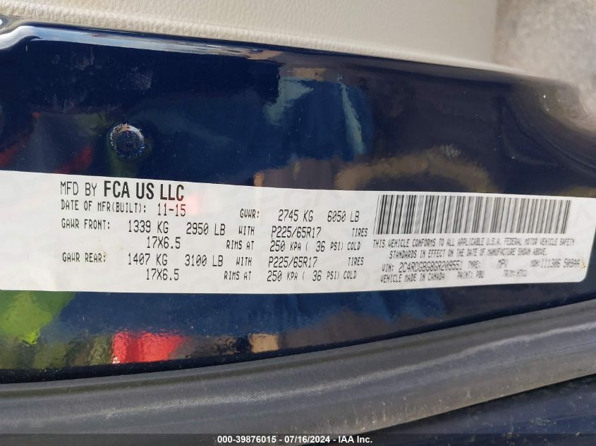 2016 Dodge Grand Caravan Se VIN: 2C4RDGBG8GR209551 Lot: 39876015