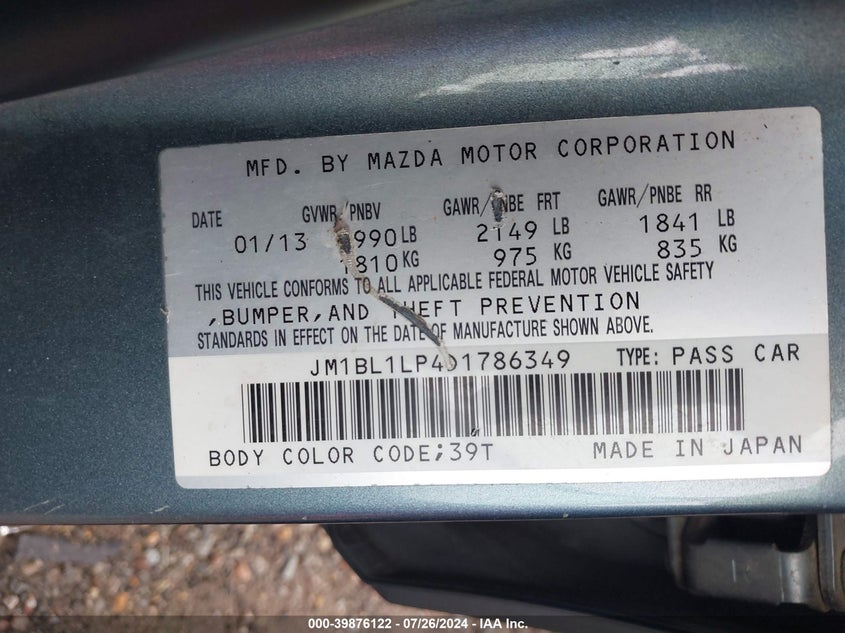 2013 MAZDA MAZDA3 I TOURING - JM1BL1LP4D1786349